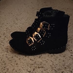 BAMBOO Black Boots with Gold Accents